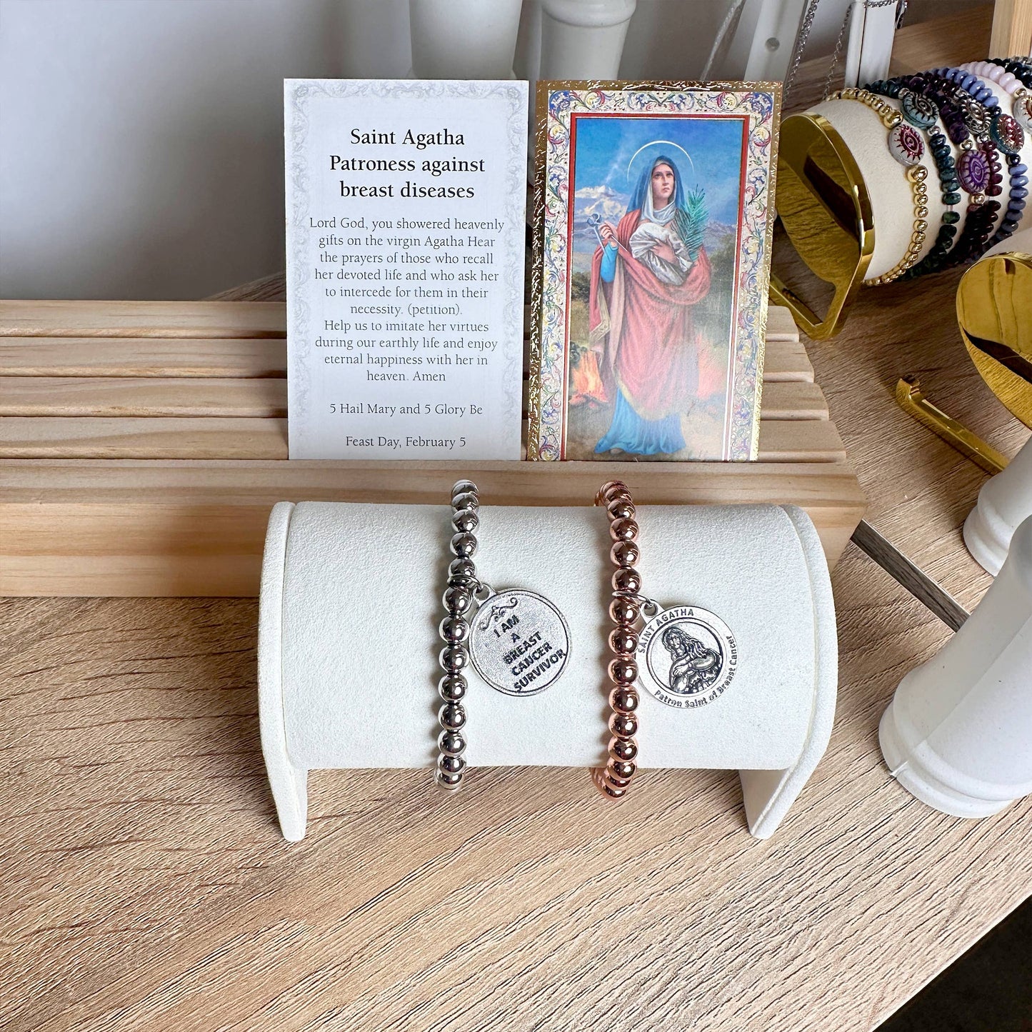 Saint Agatha Patron Saint of Breast Cancer Bracelet: Gold or Silver