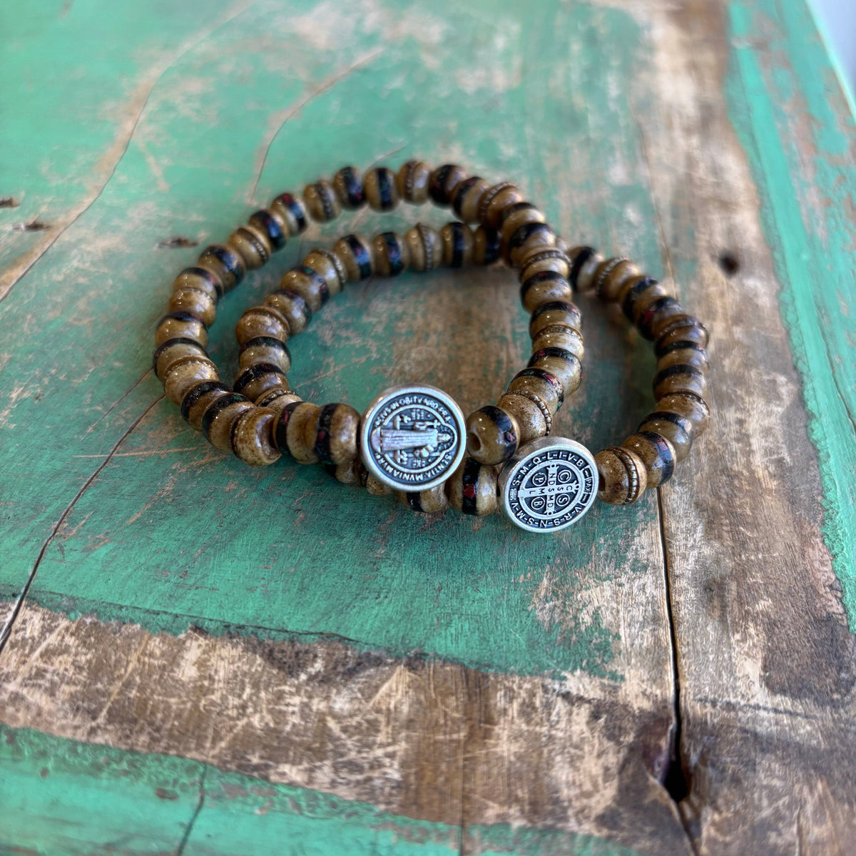 Men of Faith St. Benedict Brown Prayer Bead Men's Bracelet