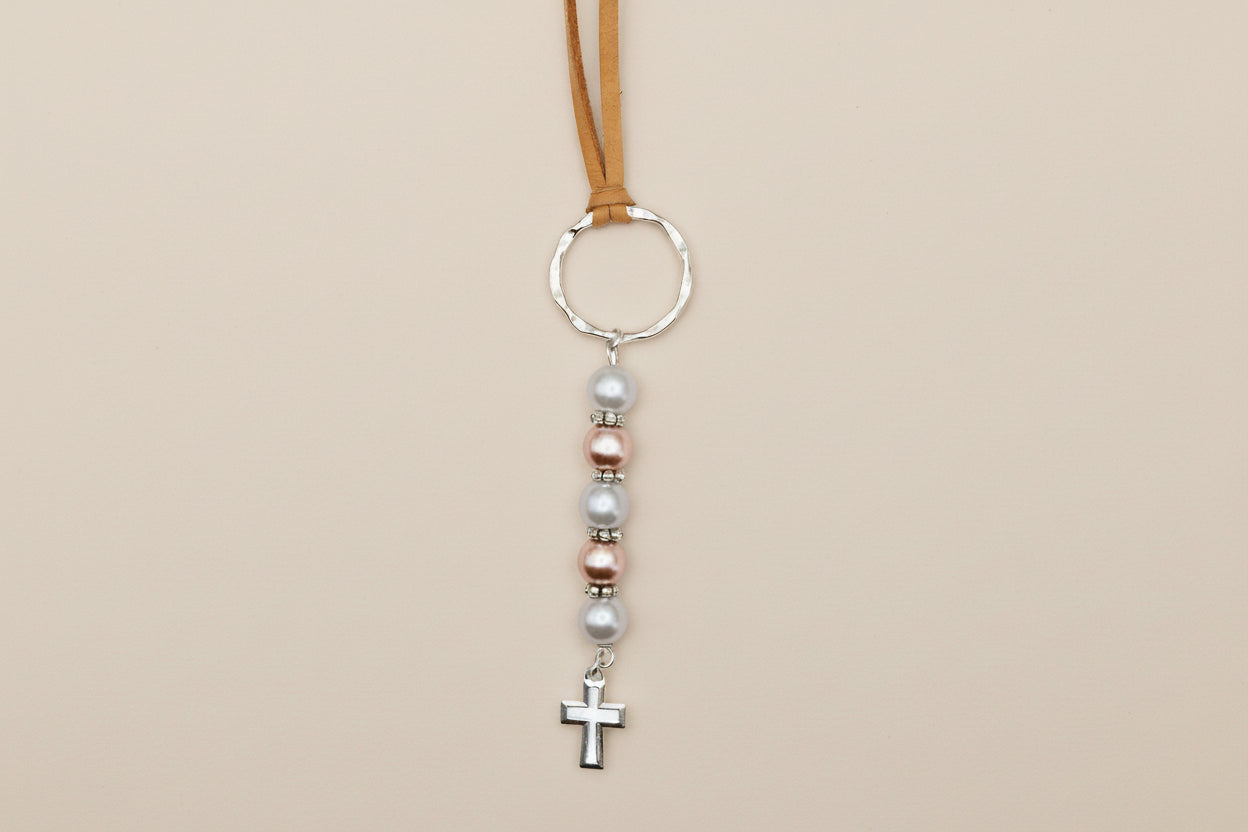 Pearl and Leather Cross Bookmark, religious bookmark