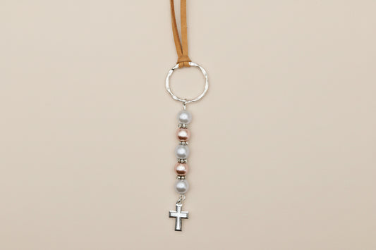 Pearl and Leather Cross Bookmark, religious bookmark