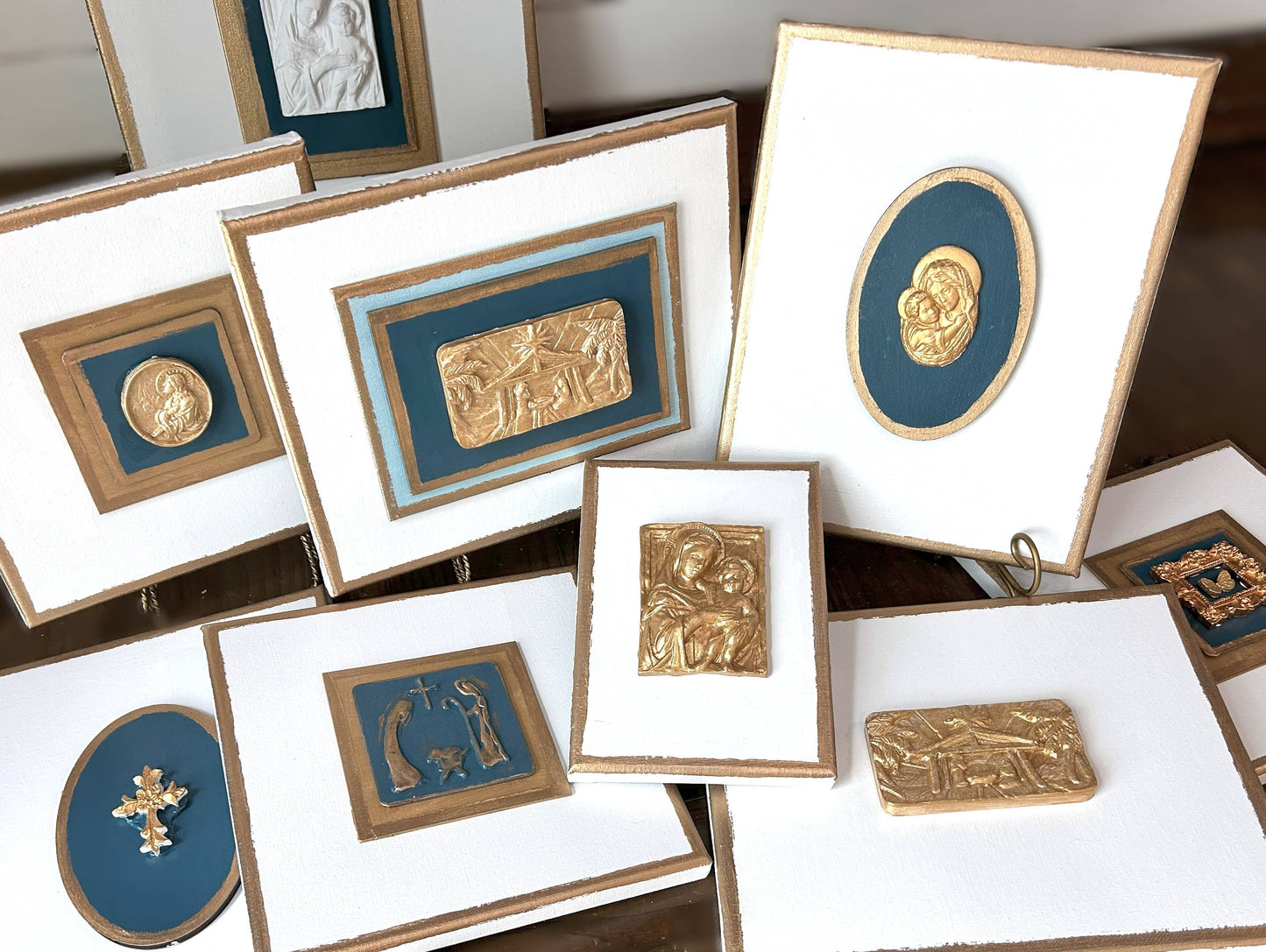 Nativity Intaglios | Christmas holiday holy family madonna : 8x10 gold nativity