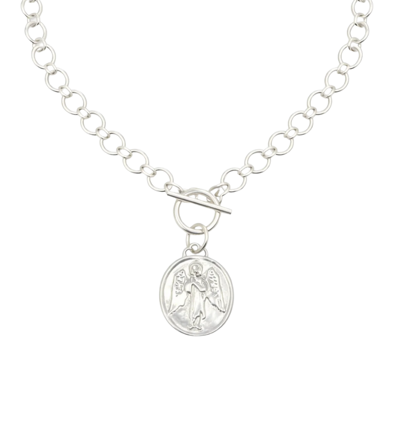 Heirloom Circle Loop Necklace with Silver Guardian Angel