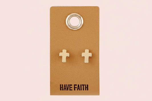 Leather Tag Earrings - Cross