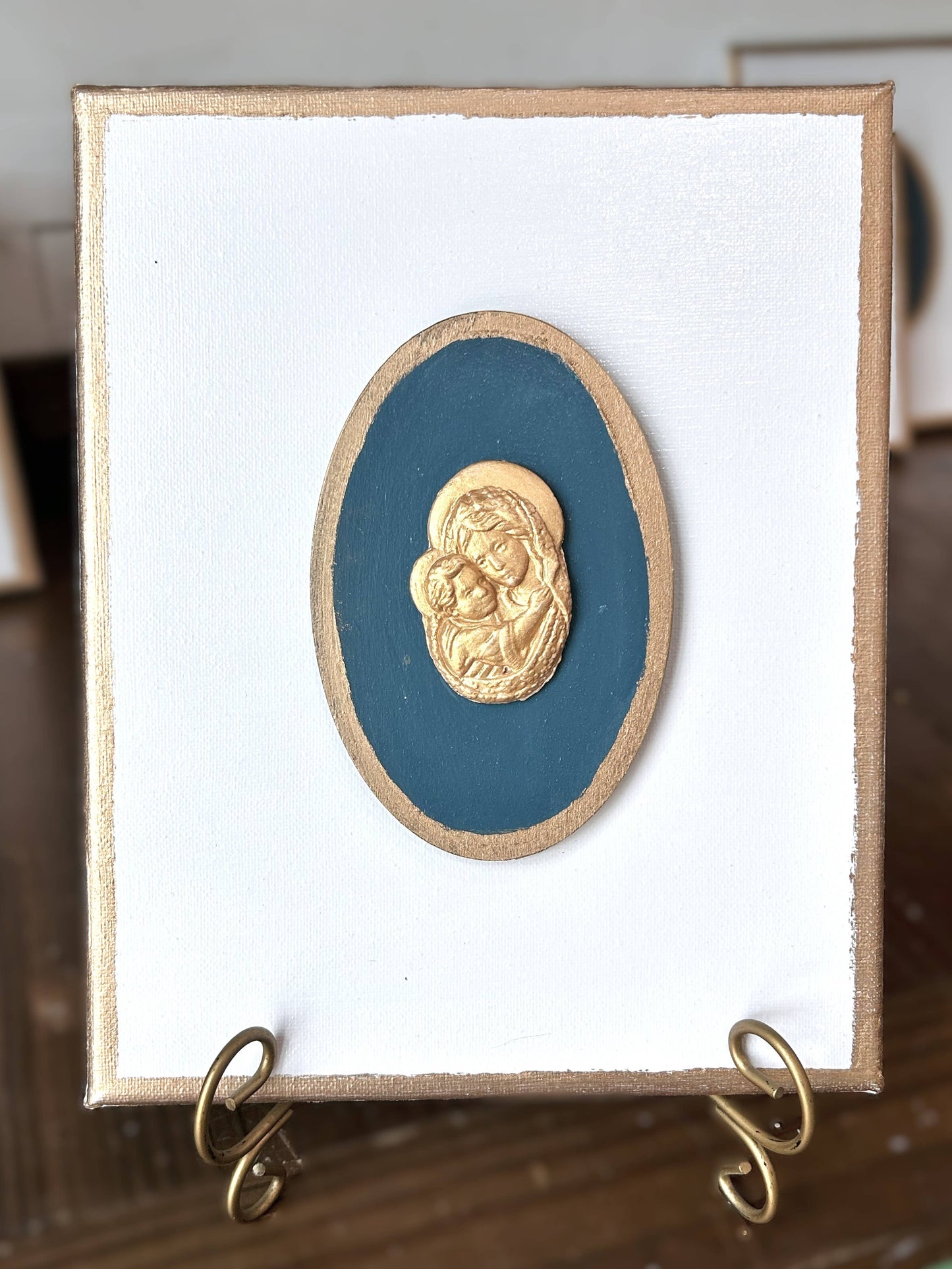Nativity Intaglios | Christmas holiday holy family madonna : 5x7 gold madonna/baby
