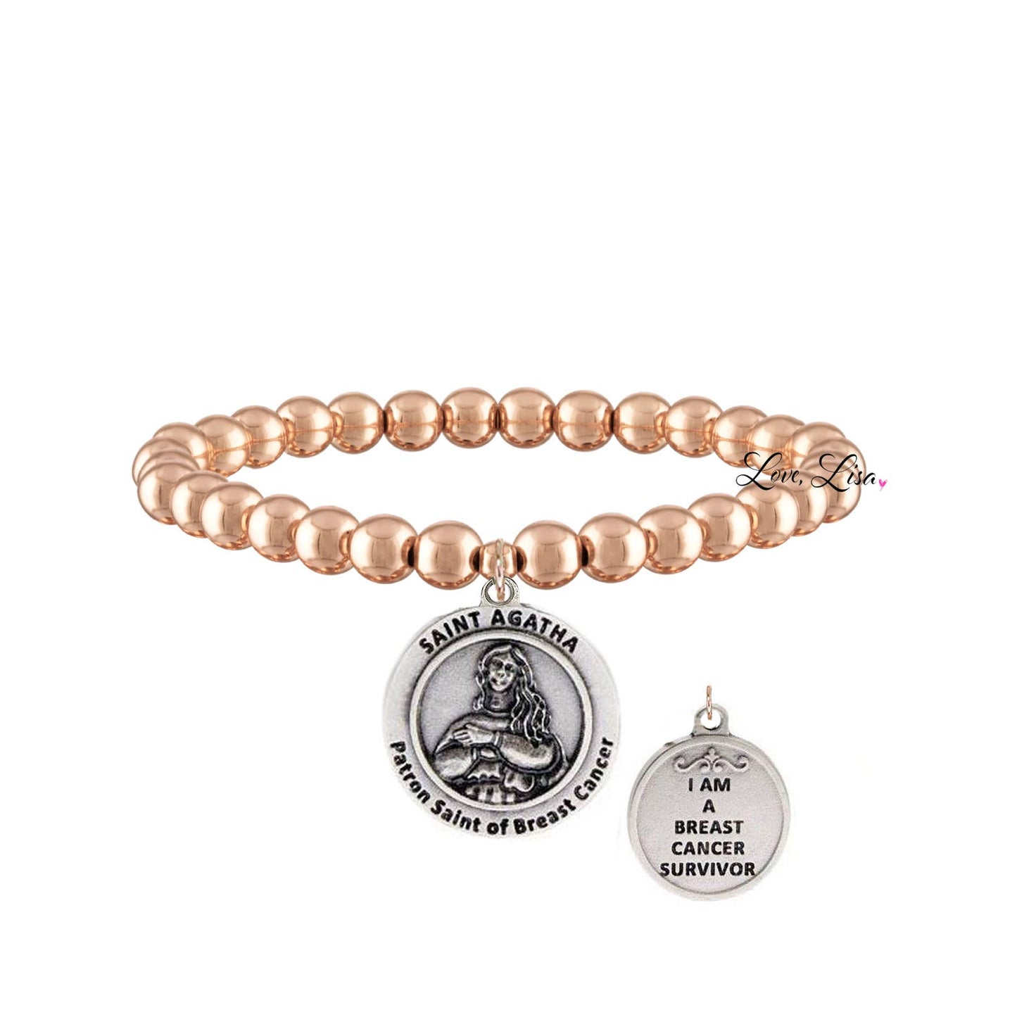 Saint Agatha Patron Saint of Breast Cancer Bracelet: Gold or Silver