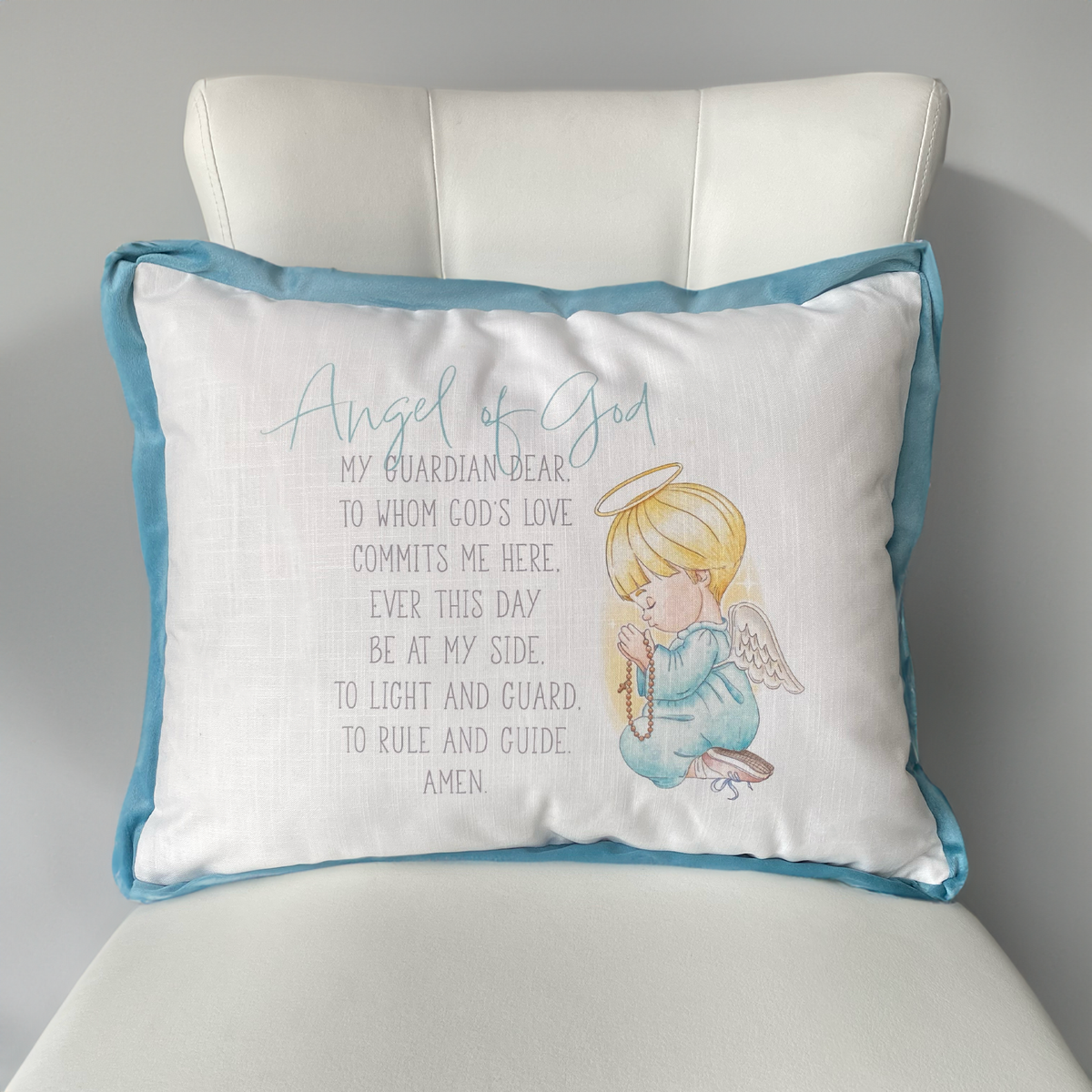 Guardian Angel Printed Pillow (Blue and Pink)