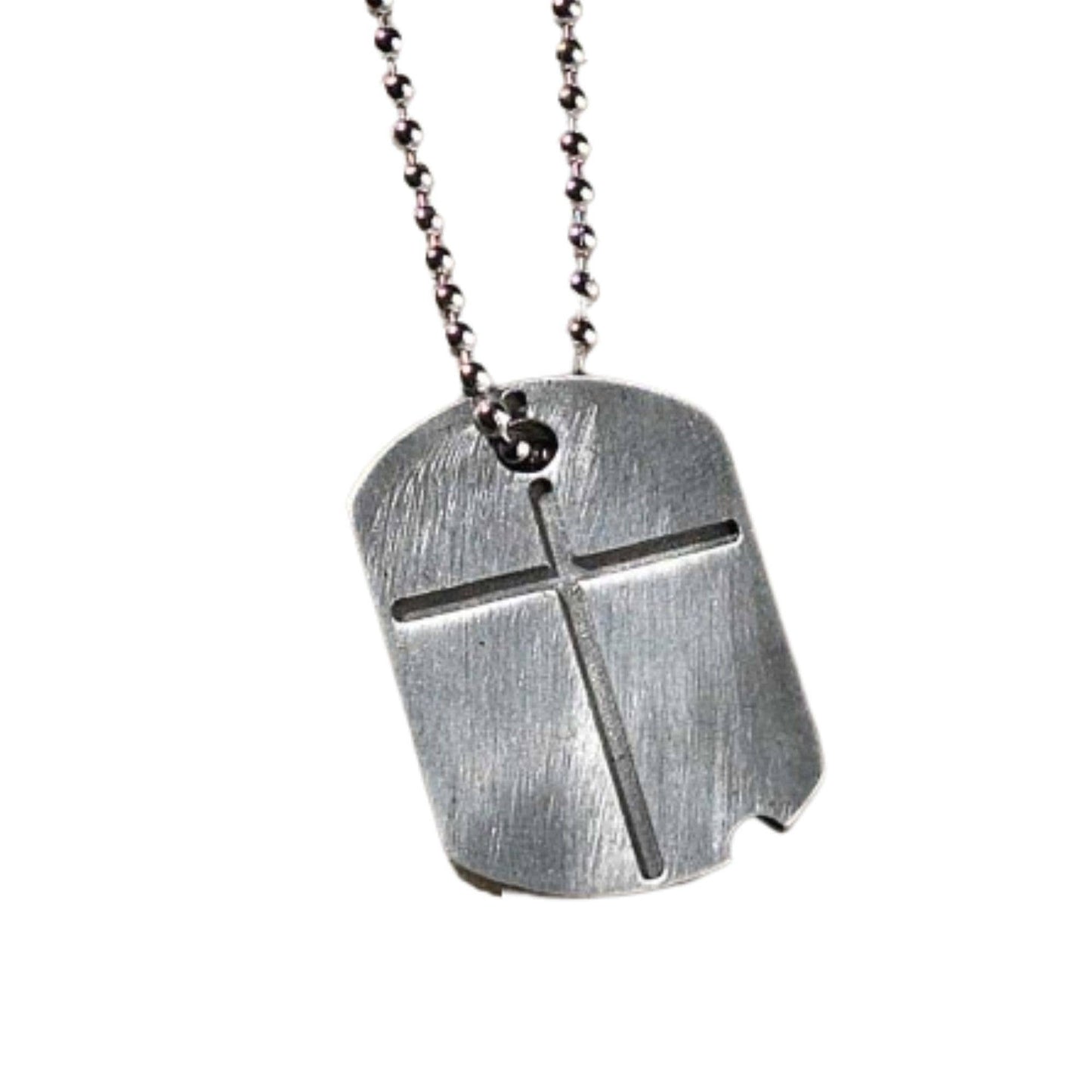 Dogtag Cross Necklace Josh 1:9B Pewter 21" Chain