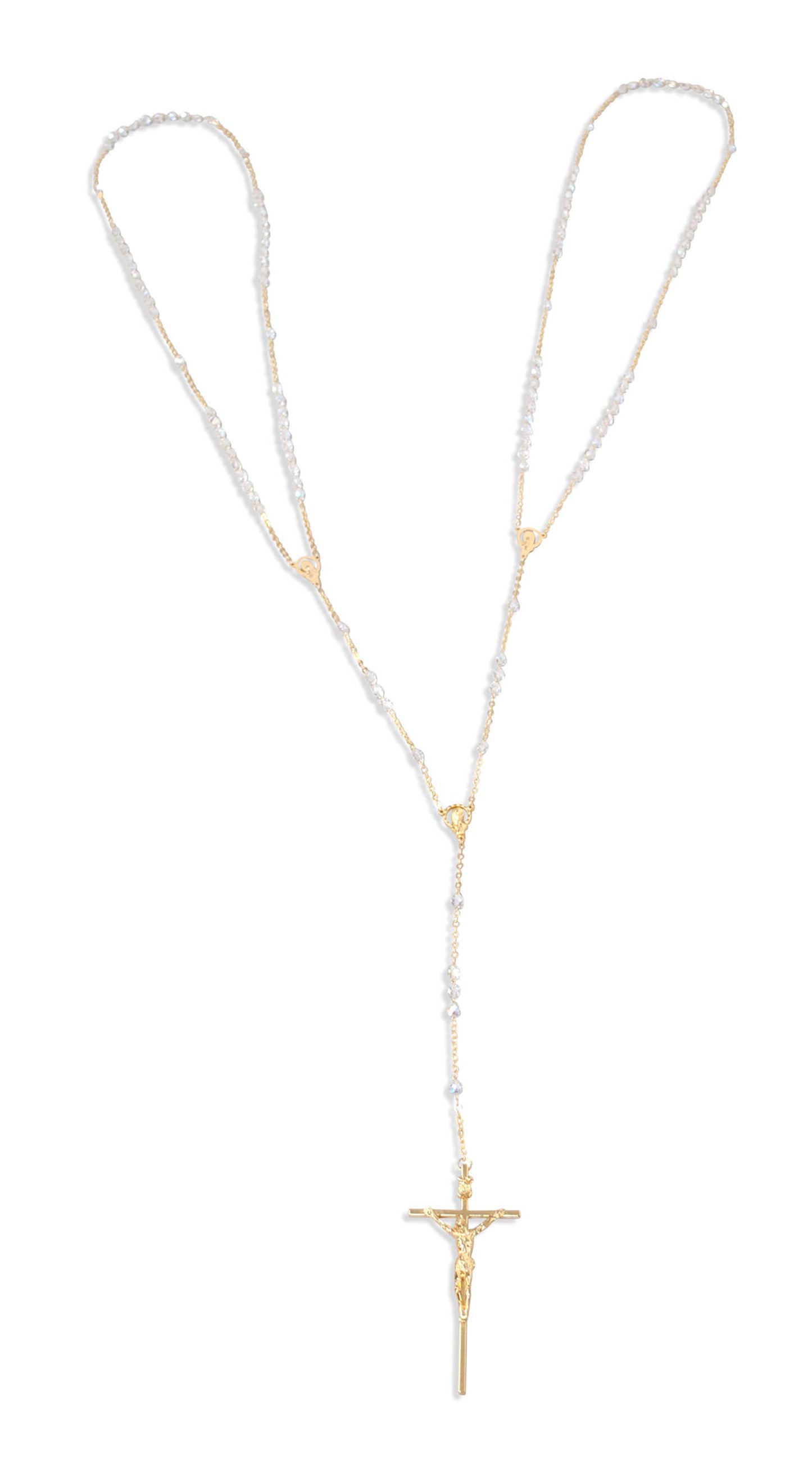 Catholic Crystal Wedding Rosary with Gold-Tone Accents