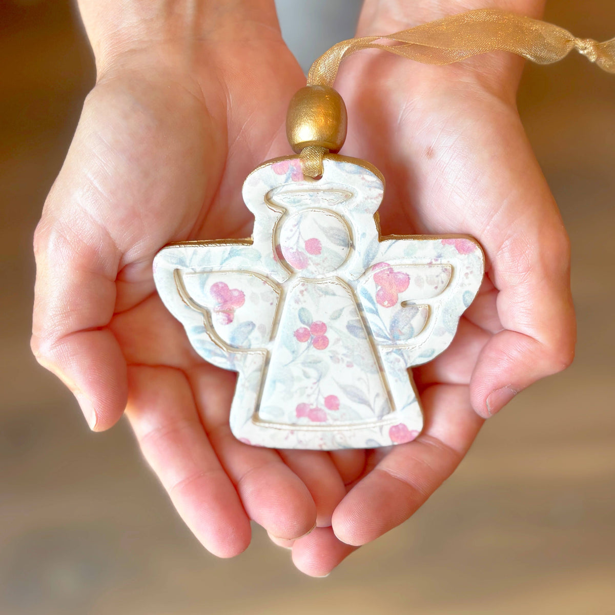 Hope Angel Ornament: White with Sage Ribbon