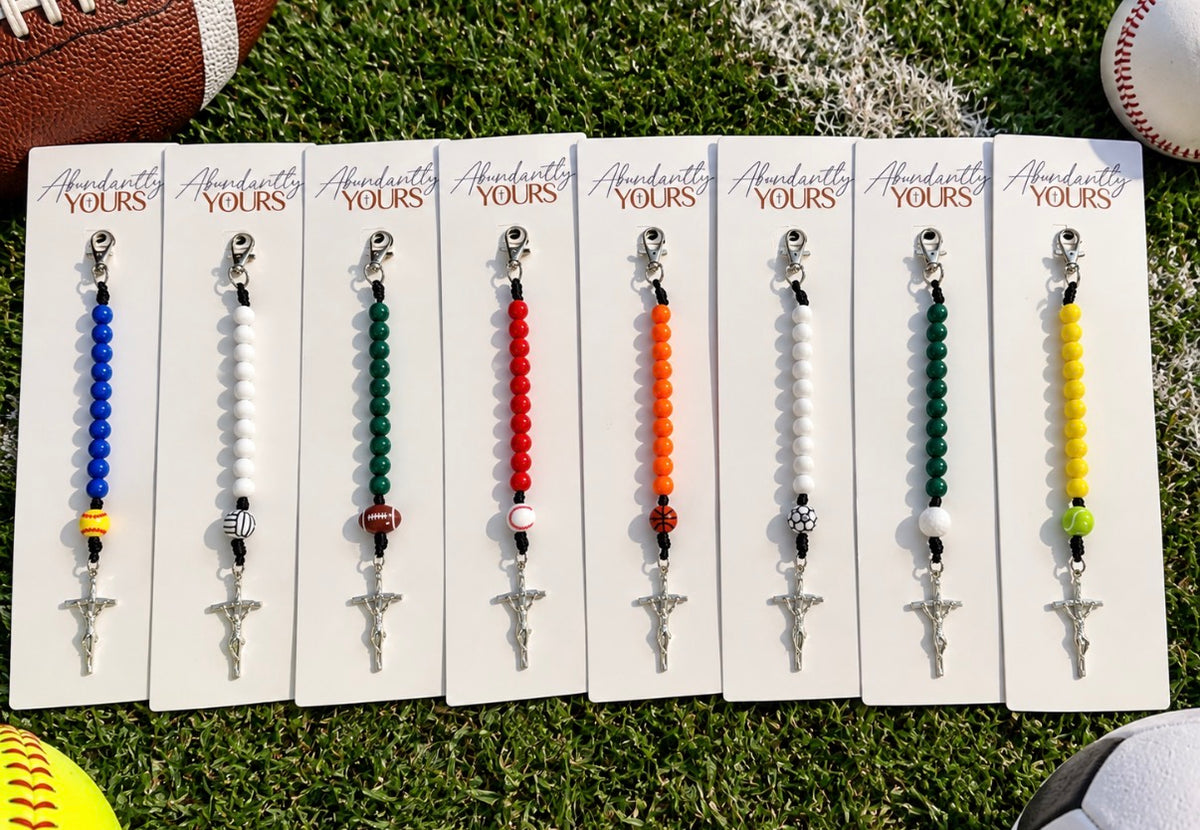 Sports Keychain/Decade Rosary: Baseball, Football, Golf, Soccer, Volleyball, Tennis, Softball and Basketball
