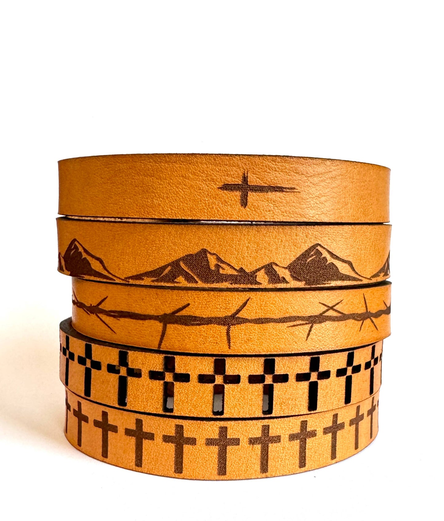 Easter Engraved Crosses Men's Religious Leather Snap Bracelet Engraved Cuff
