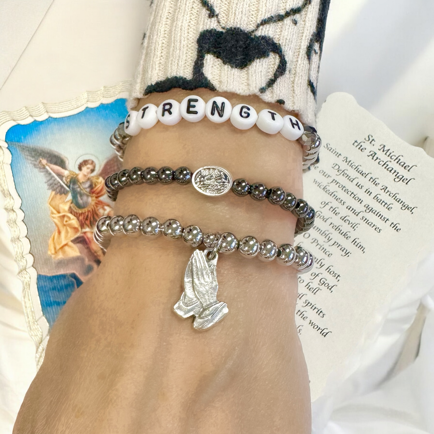 Subliminal Saint Michael The Archangel Stretch Bracelet: Gold and Silver