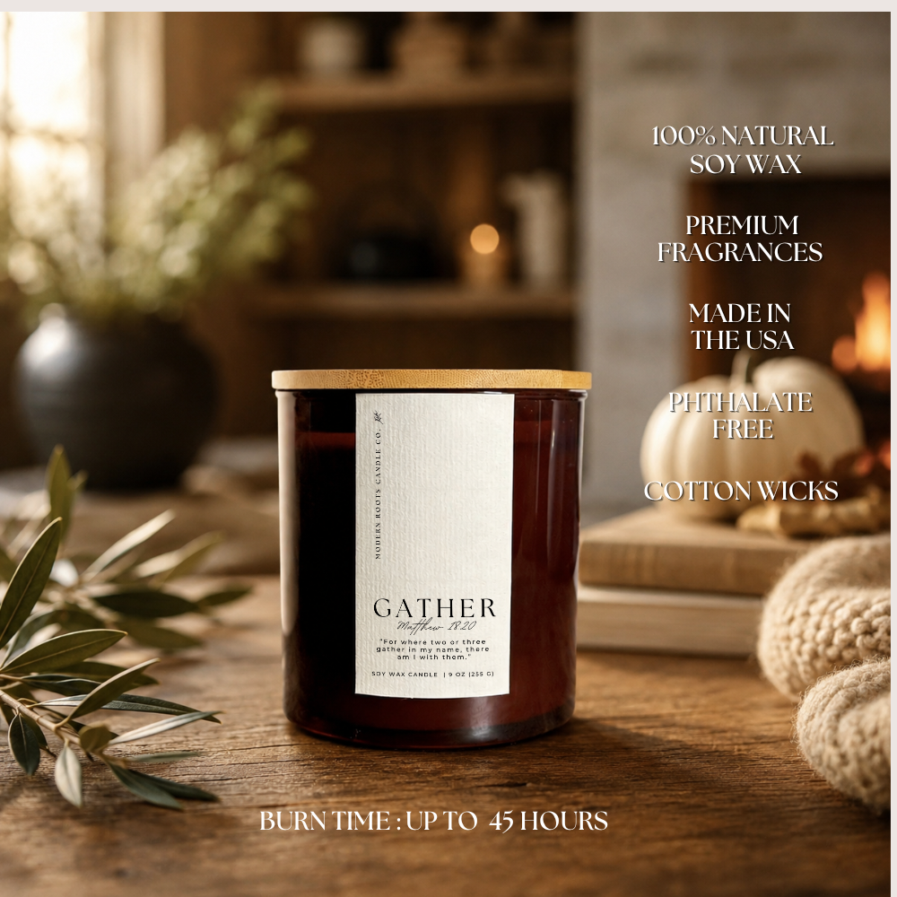 Gather | Campfire Marshmallow | 9oz Fall Candle: Natural Wood Lid