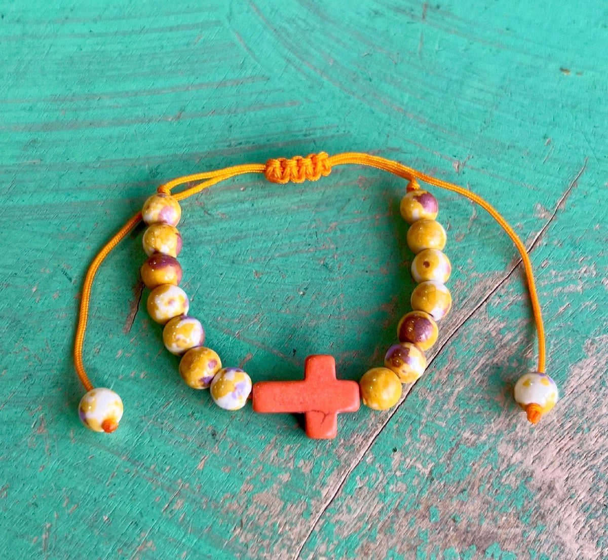 Adjustable Cross Marble Bead Bracelets