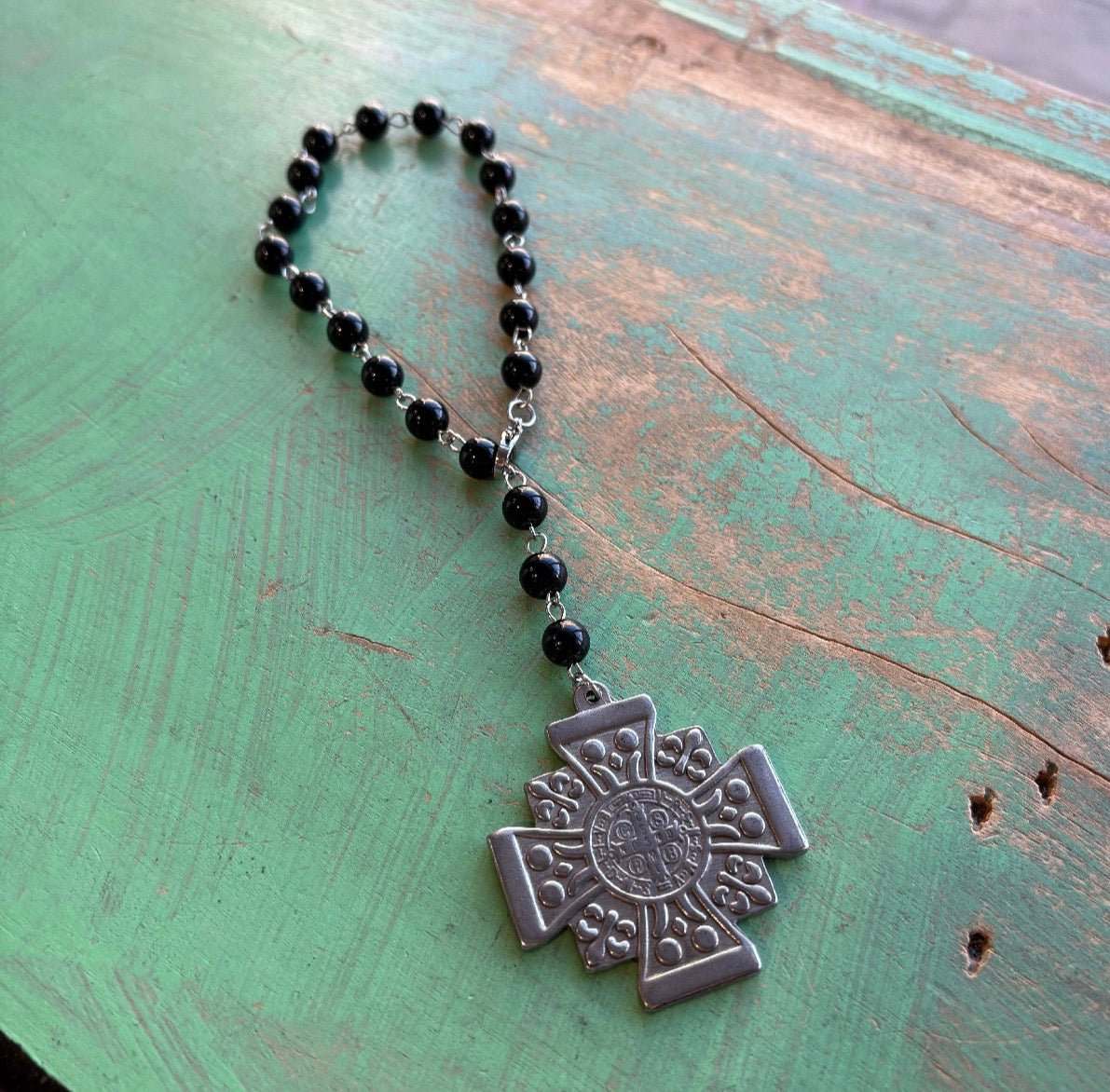 St Benedict Square Cross Car Blessing or Door Blessings: Gunmetal or Black
