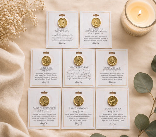 Saints Lapel Pins (Our Lady of the Miraculous Medal, Our Lady of Guadalupe, St Peregrine, St Patrick, St Michael, St Jude, St Christopher, St Anthony)
