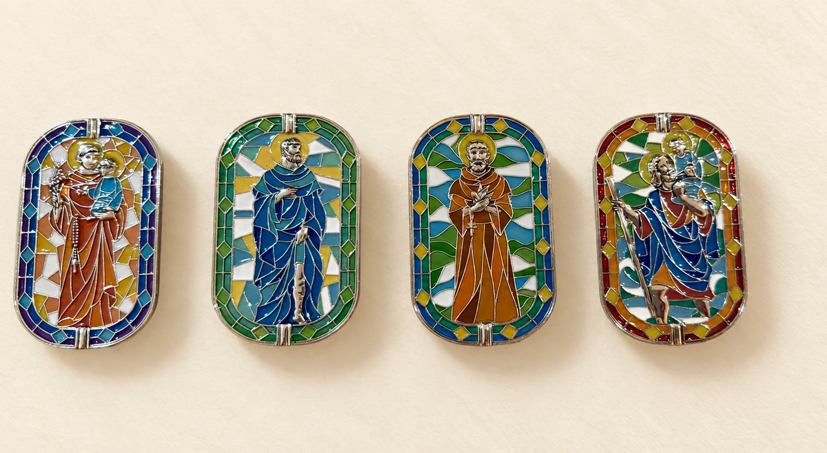 Saint Visor Clips (St Francis, St Peregrine, St Christopher and St Anthony)