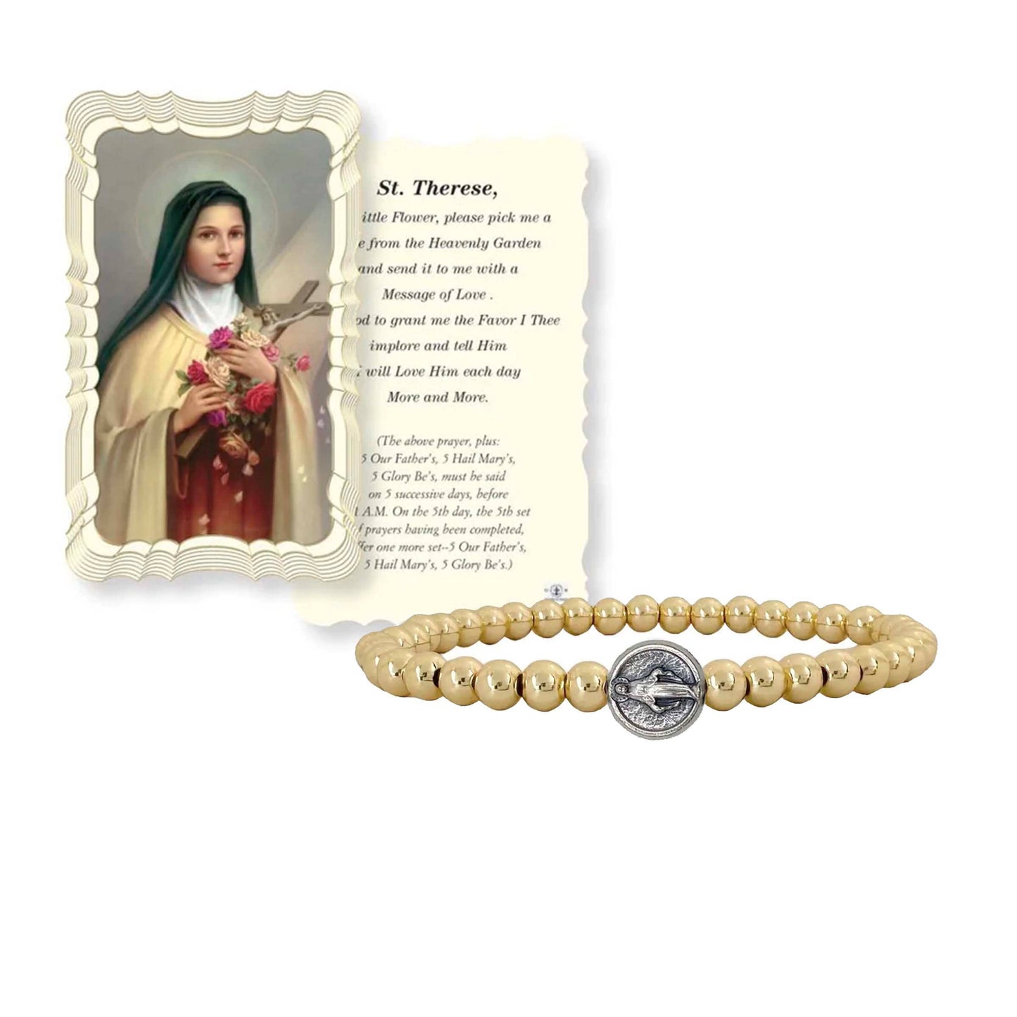 Subliminal Saint Therese Little Flower Beaded Bracelet: Gold or Silver