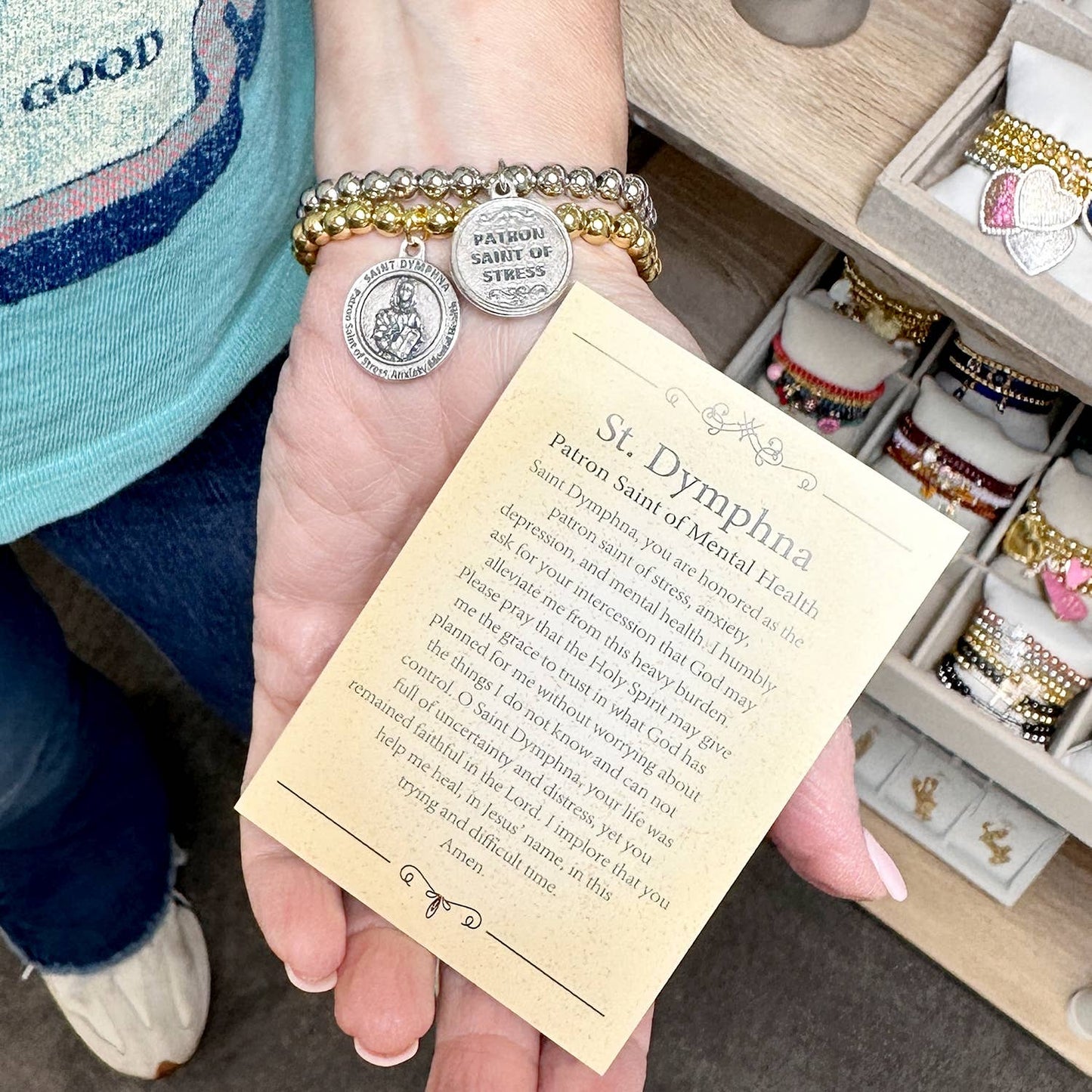 Saint Dymphna Stress & Anxiety Healing Bracelet: Gold or Silver