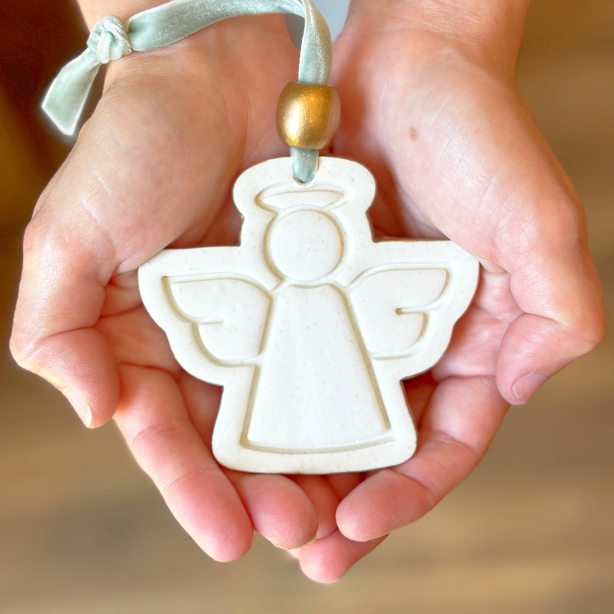 Hope Angel Ornament: White with Sage Ribbon
