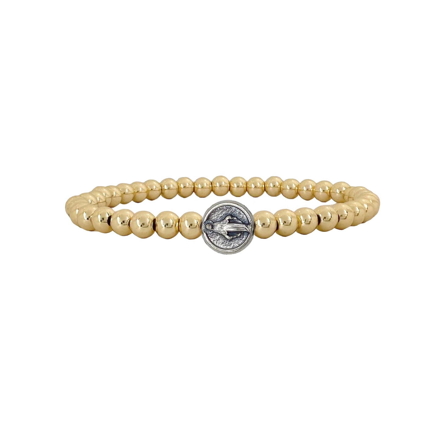 Subliminal Blessed Mother Miraculous Beaded Bracelet: Gold and Silver