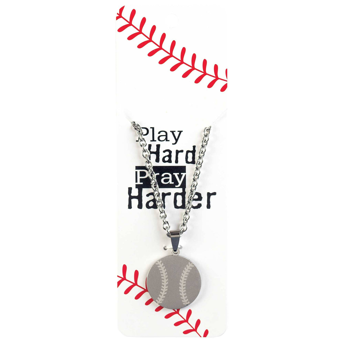 NECKLACE BASEBALL PRAY HARD HIM SSTL 24"