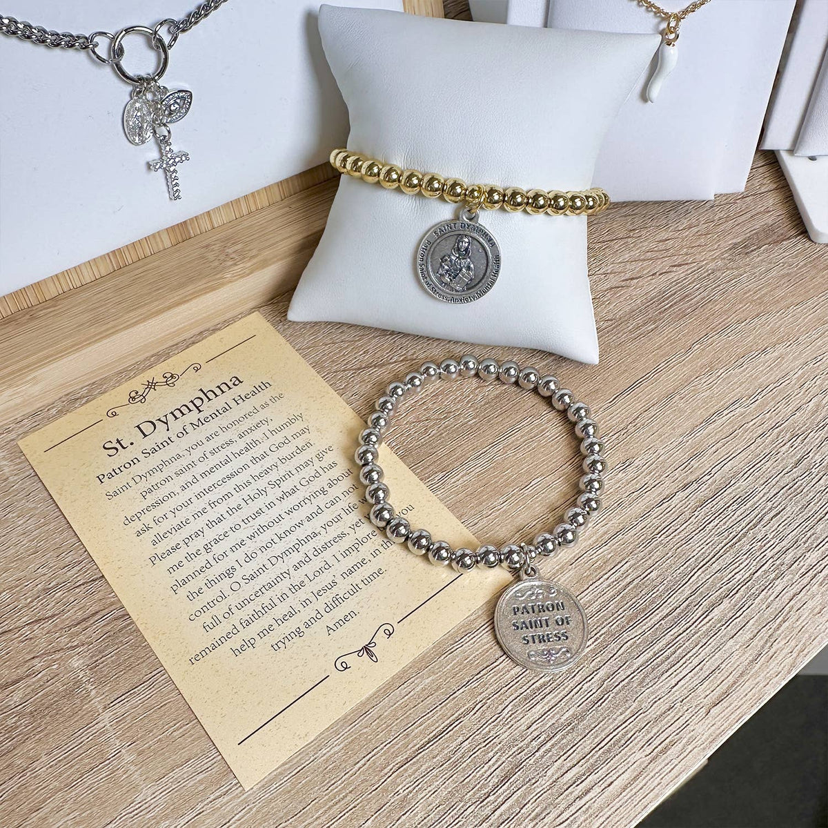 Saint Dymphna Stress & Anxiety Healing Bracelet: Gold or Silver