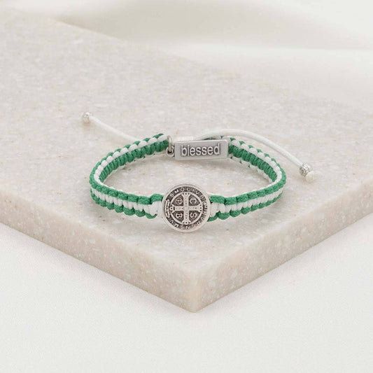 School Spirit Blessing Bracelets: Green/White/Silver