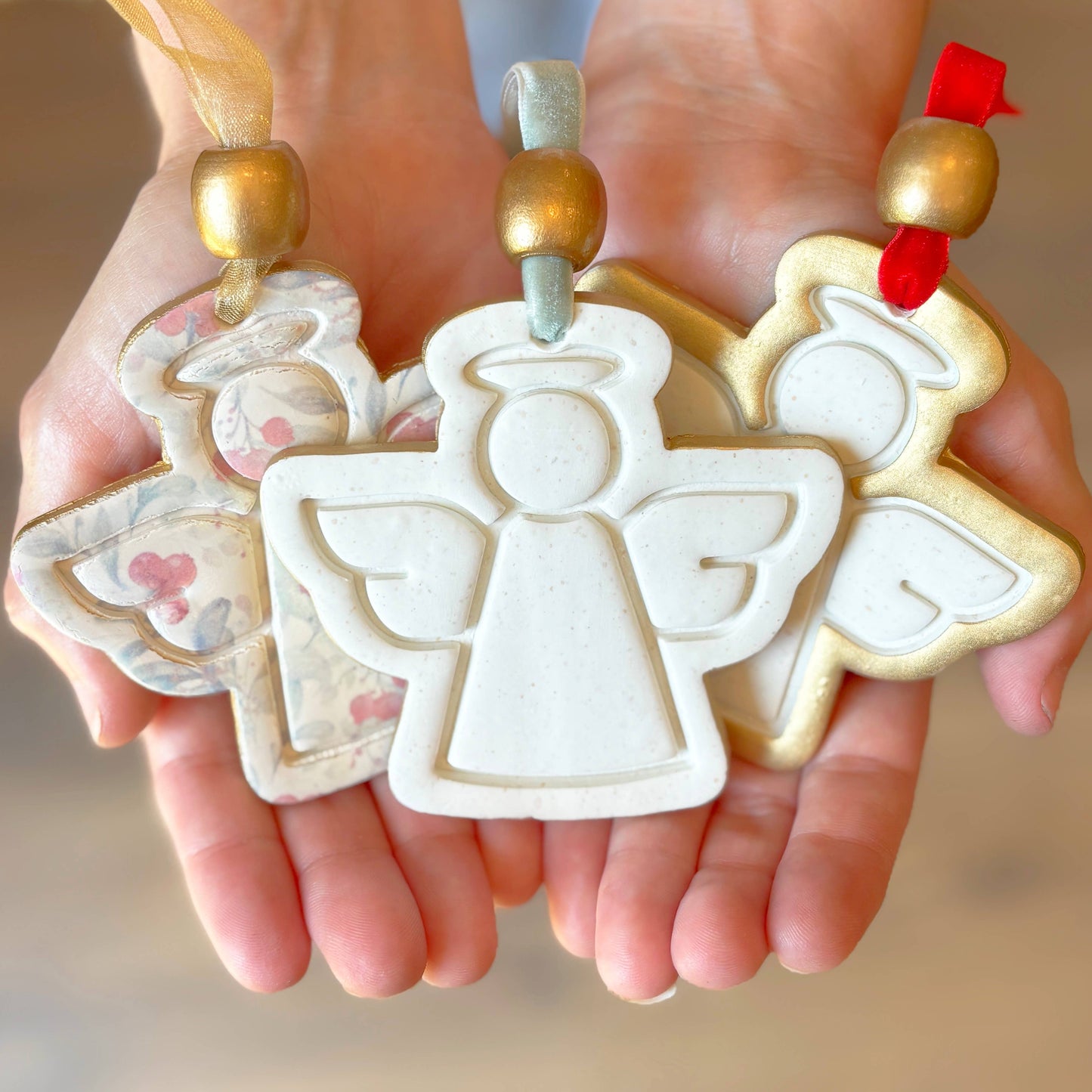 Hope Angel Ornament: White with Sage Ribbon
