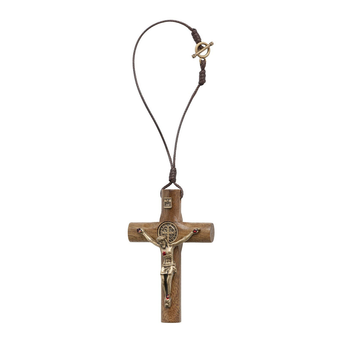 St. Benedict Wooden Rearview Mirror Cross   3"