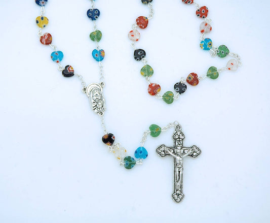 Murano Style Glass Heart Rosary