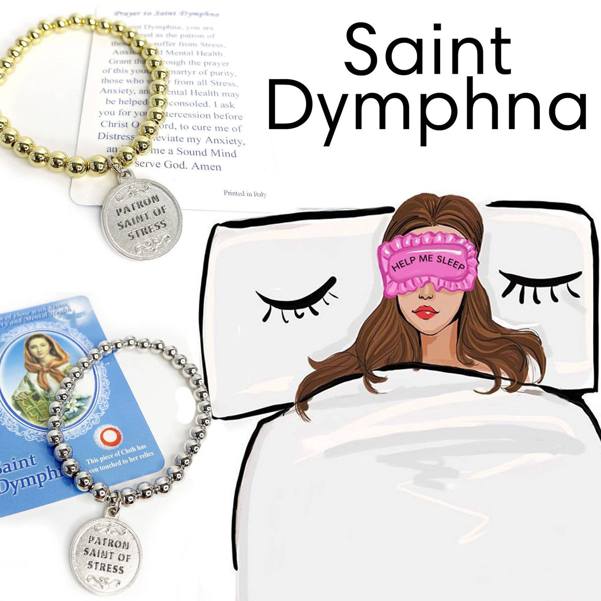 Saint Dymphna Stress & Anxiety Healing Bracelet: Gold or Silver