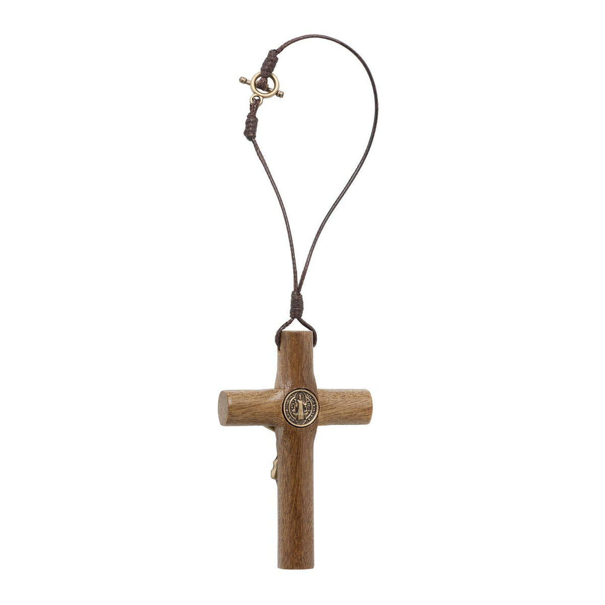St. Benedict Wooden Rearview Mirror Cross   3"