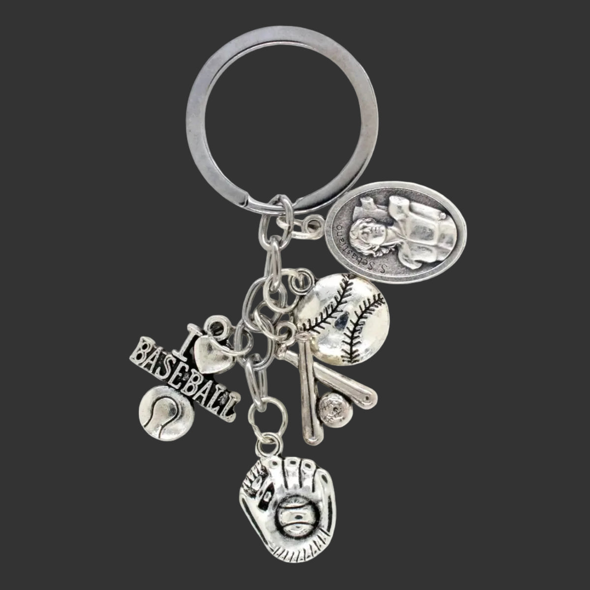 Keychain - "I Love Baseball" w/ St. Sebastian Medal Charm 3"  