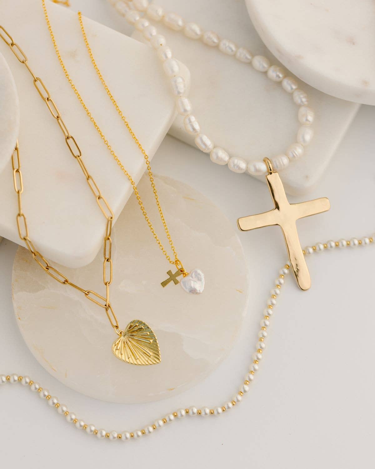 Delilah Chunky Gold Cross and Pearl Necklace, faith jewelry