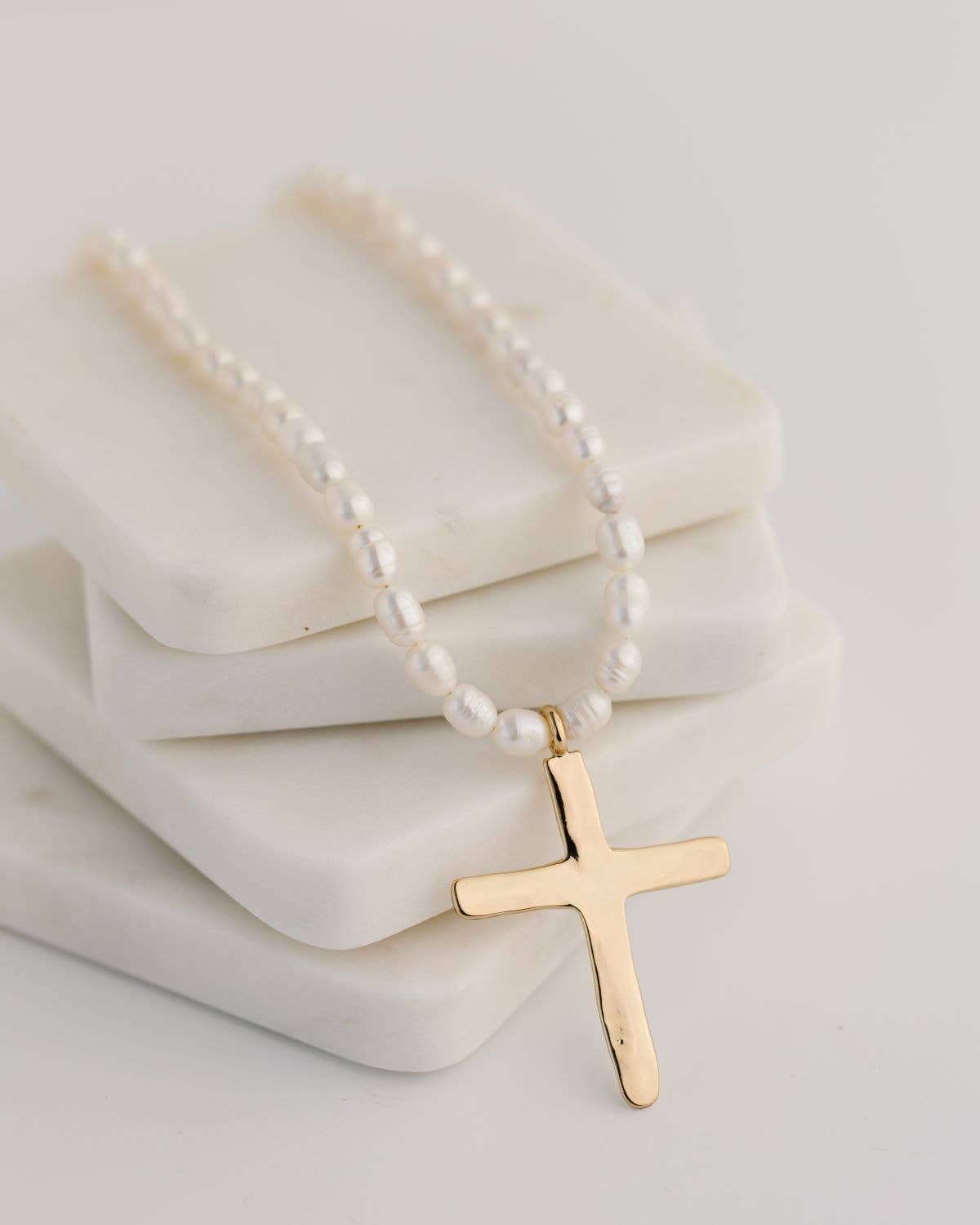 Delilah Chunky Gold Cross and Pearl Necklace, faith jewelry