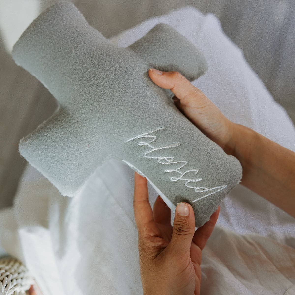 Huggable Weighted Prayer Pillow: Gray Cross