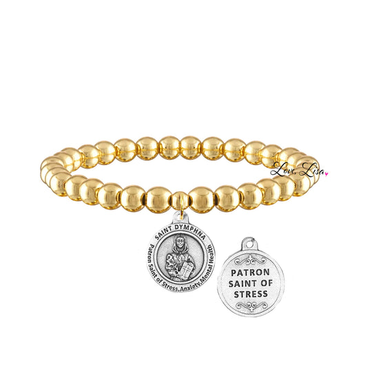 Saint Dymphna Stress & Anxiety Healing Bracelet: Gold or Silver