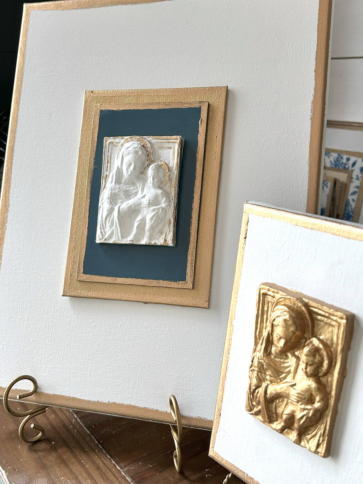 Nativity Intaglios | Christmas holiday holy family madonna : 5x7 gold madonna/baby