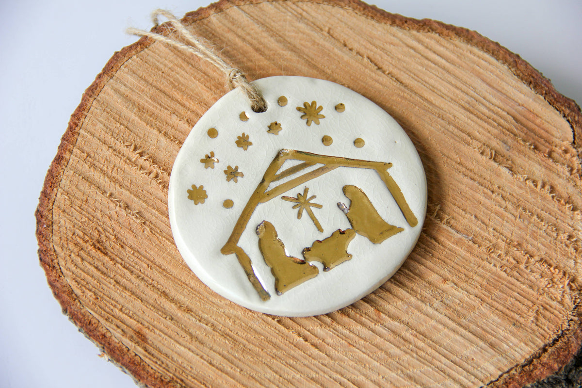 Gold Leaf Nativity Ornament - Prodigal Pottery
