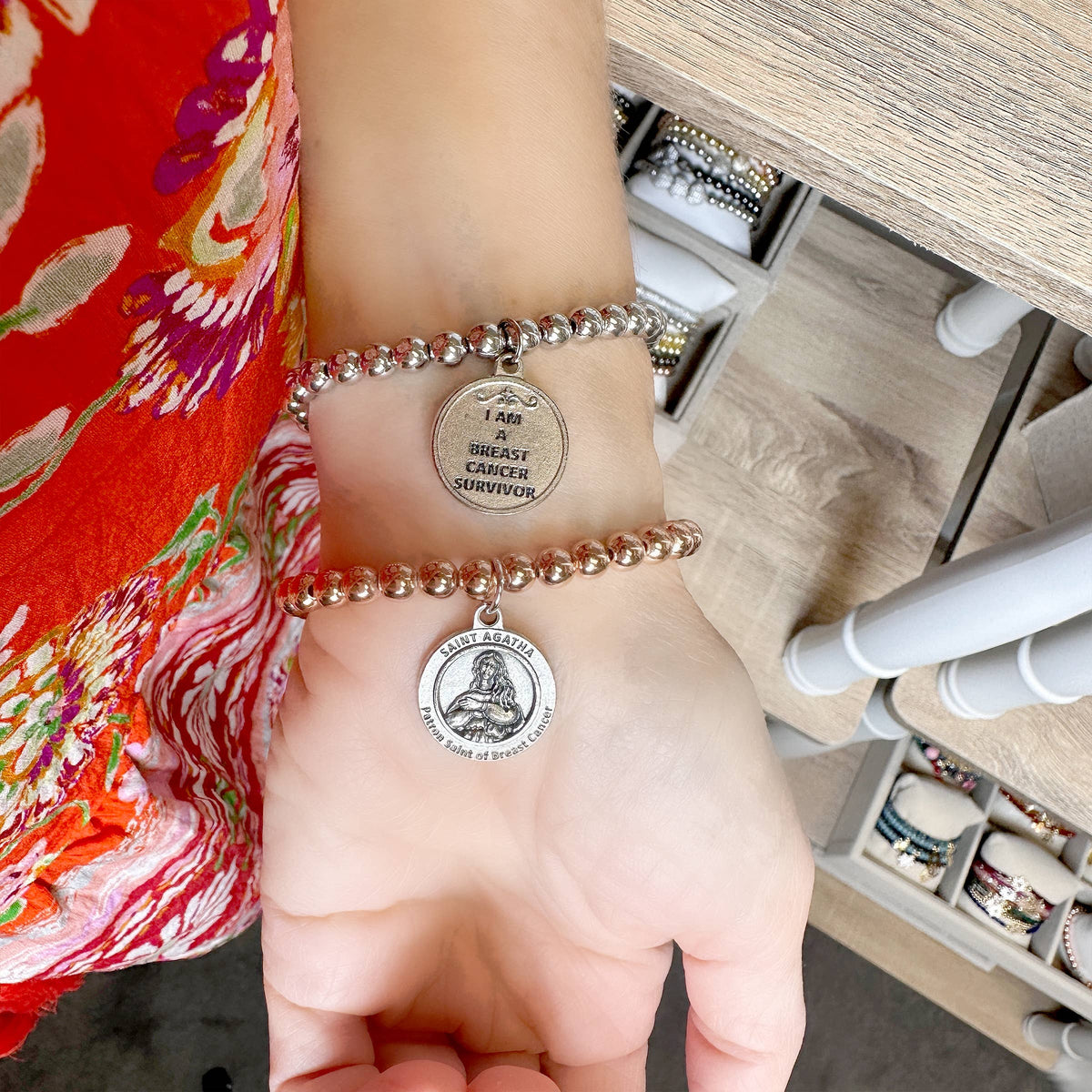 Saint Agatha Patron Saint of Breast Cancer Bracelet: Gold or Silver