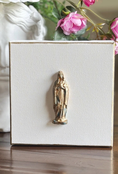 Hand Brushed Gold Leaf Patina Mary On 4 X 4 Canvas
