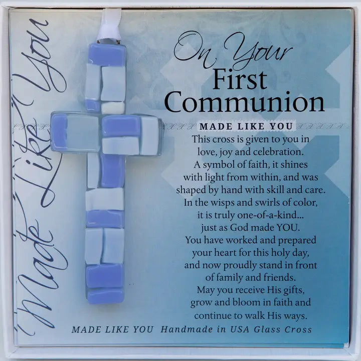 First Communion Gift Cross For Boy: USA Handmade Glass