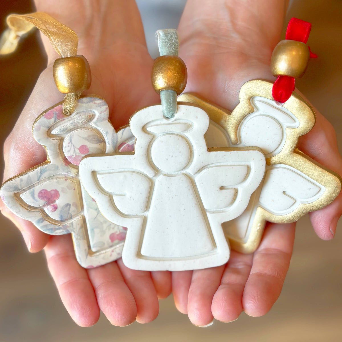 Hope Angel Ornament: White with Sage Ribbon