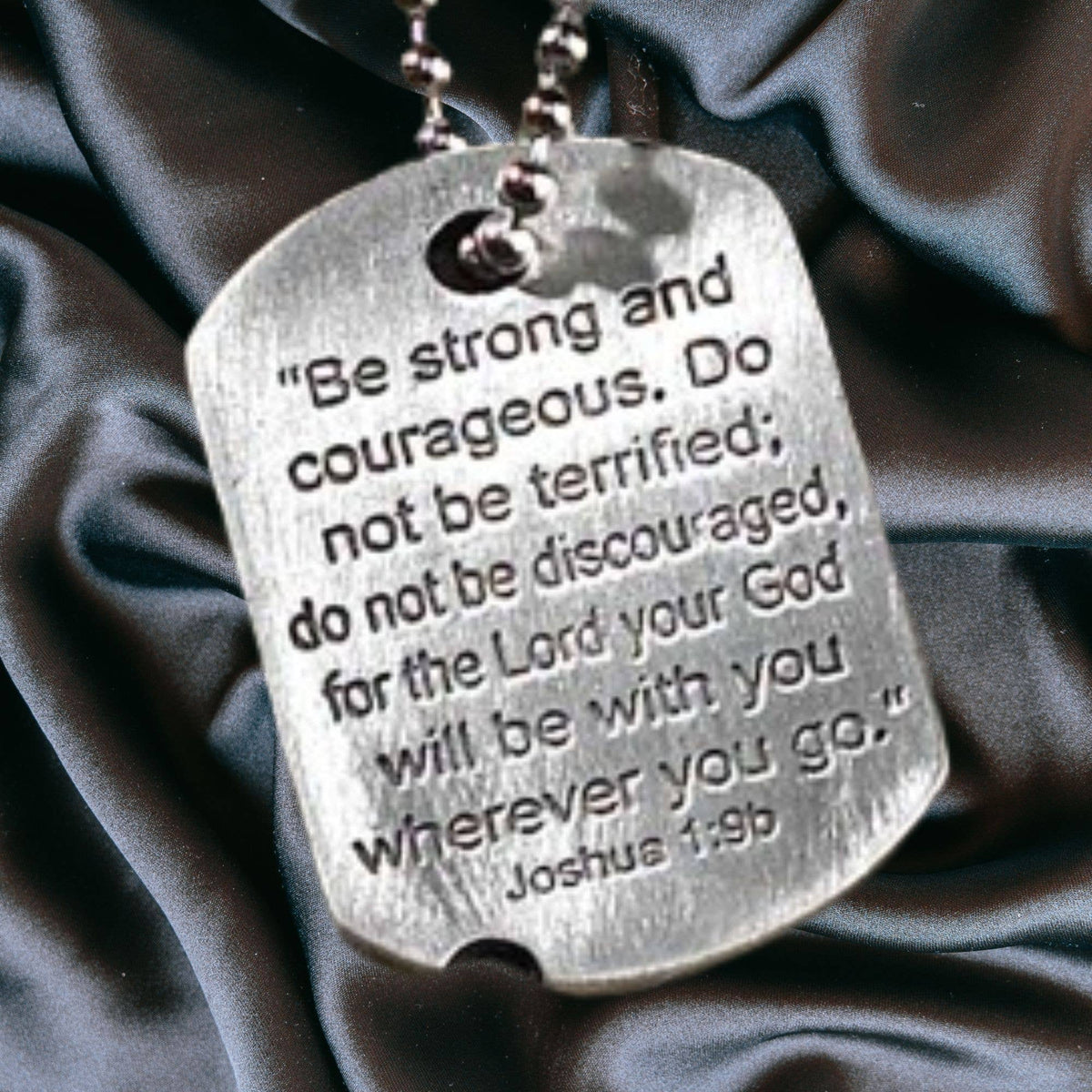 Dogtag Cross Necklace Josh 1:9B Pewter 21" Chain