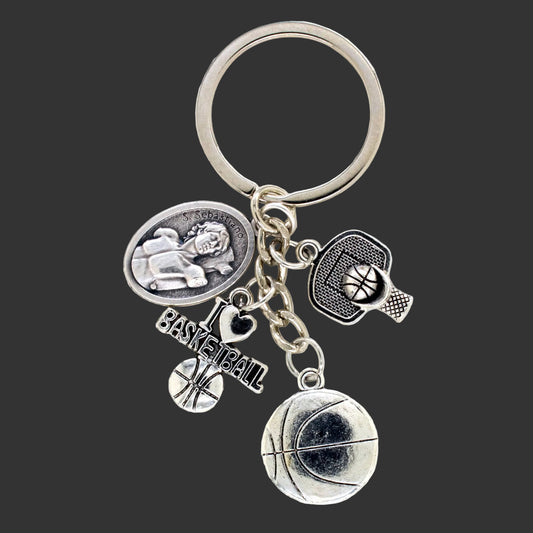 Keychain - "I Love Basketball" w/ St. Sebastian Medal Charm 3"