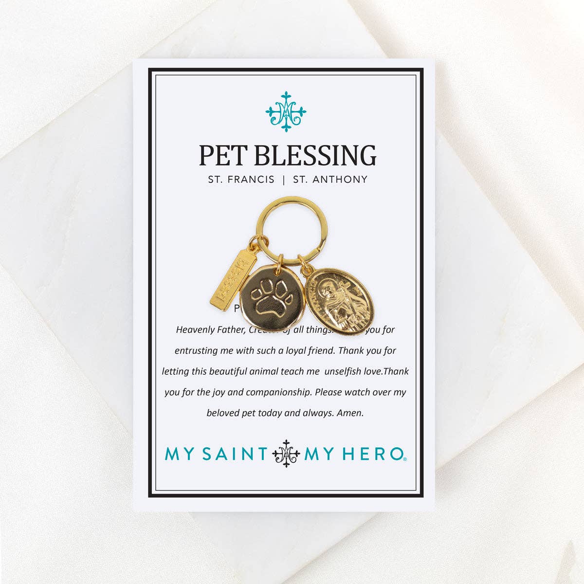 Saints Francis and Anthony Pet Blessing Tag: Gold Large